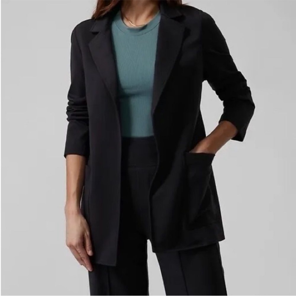 Athleta Black Blazer with Teal Top